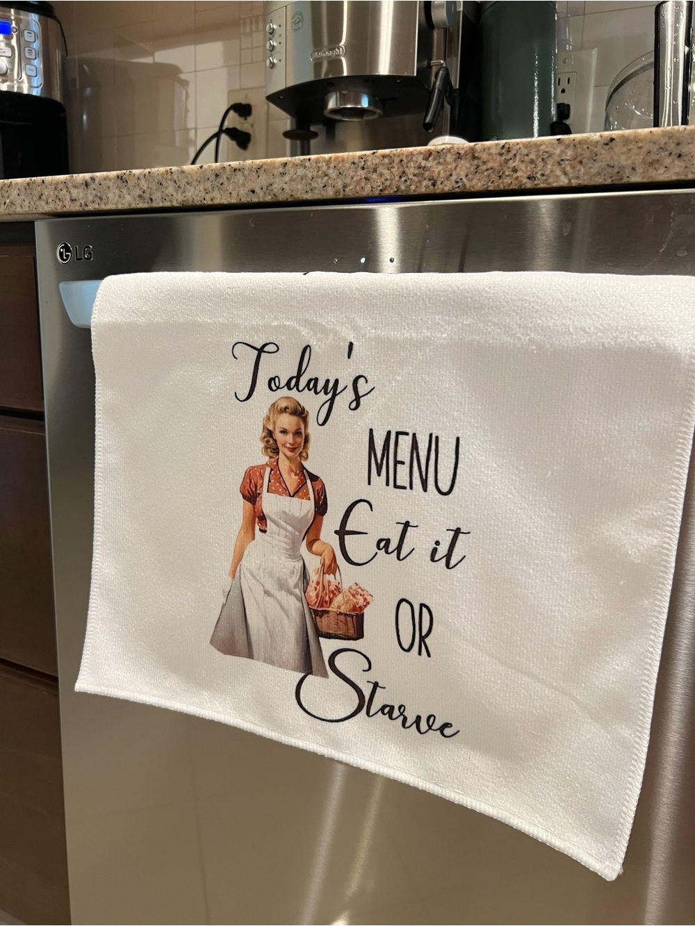 Vintage-Style White Kitchen Towel with Red Accent - Today's Menu Design